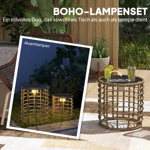 Solar Rattan Stehlampe LED 2er Set mit Lichtsensor Boho Stil