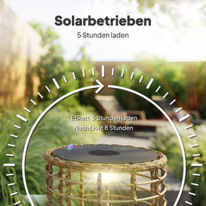 Solar Rattan Stehlampe LED 2er Set mit Lichtsensor Boho Stil