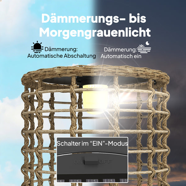 Solar Rattan Stehlampe LED 2er Set mit Lichtsensor Boho Stil