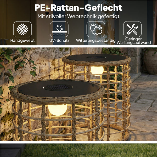 Solar Rattan Stehlampe LED 2er Set mit Lichtsensor Boho Stil