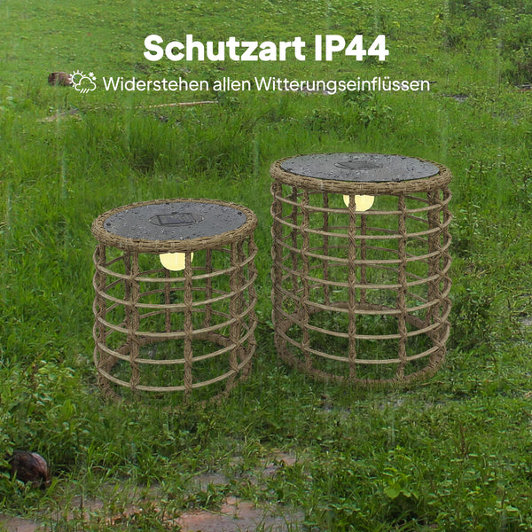 Solar Rattan Stehlampe LED 2er Set mit Lichtsensor Boho Stil