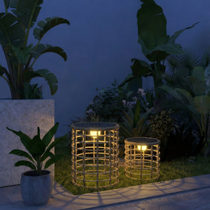 Solar Rattan Stehlampe LED 2er Set mit Lichtsensor Boho Stil