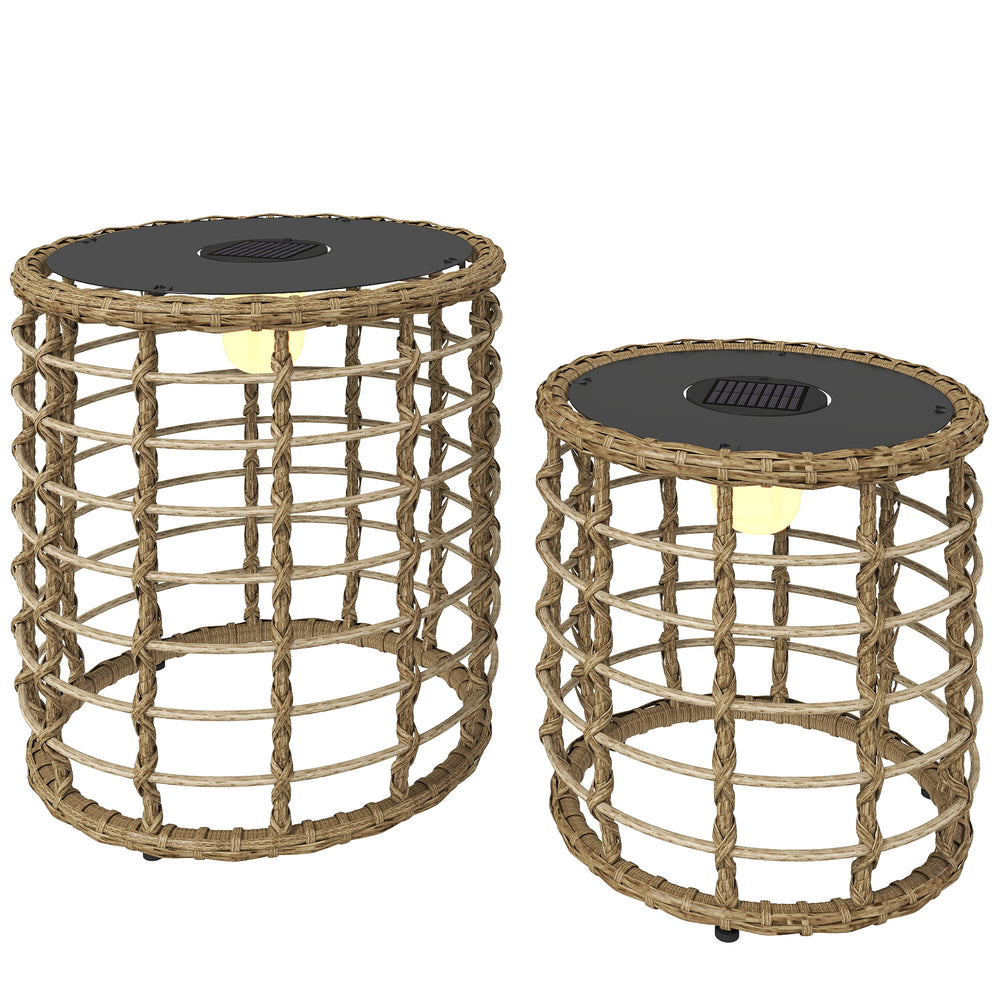 Solar Rattan Stehlampe LED 2er Set mit Lichtsensor Boho Stil
