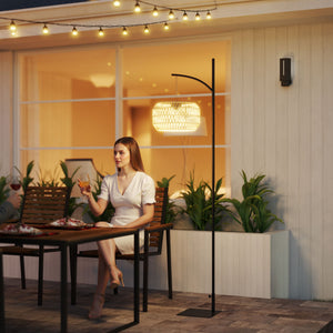 Solar Stehlampe Gartenleuchte Outdoor mit Lichtsensor Rattan Boho