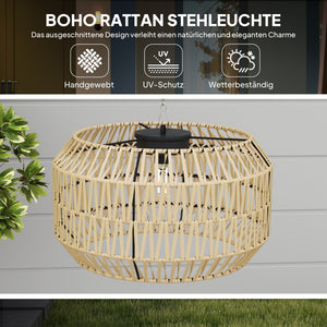 Solar Stehlampe Gartenleuchte Outdoor mit Lichtsensor Rattan Boho