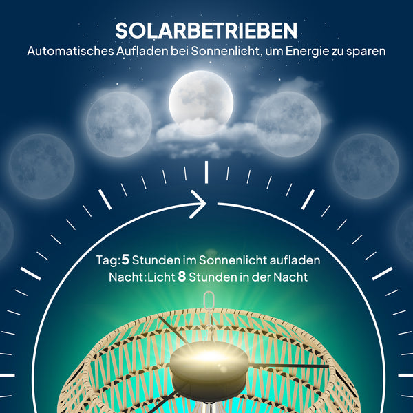 Solar Stehlampe Gartenleuchte Outdoor mit Lichtsensor Rattan Boho