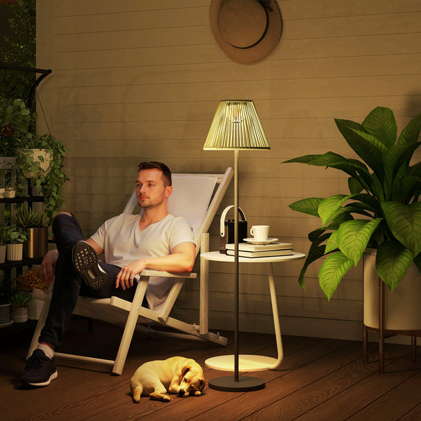 Solar Stehlampe LED mit Lichtsensor für Garten Rattan Boho