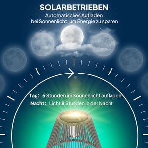 Solar Stehlampe LED mit Lichtsensor für Garten Rattan Boho