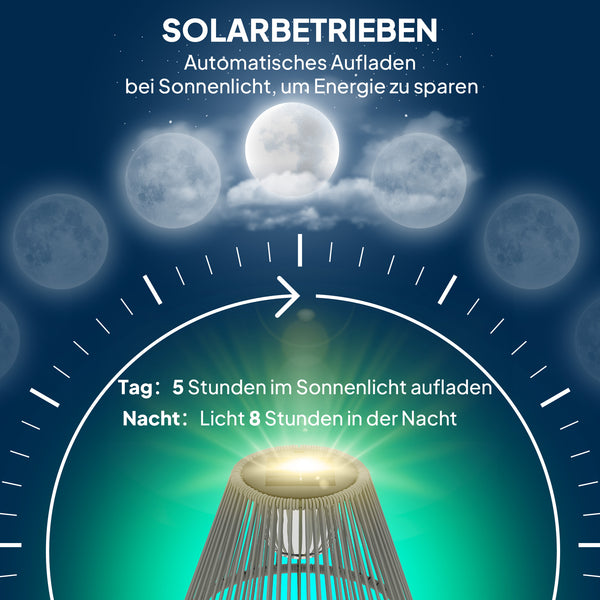 Solar Stehlampe LED mit Lichtsensor für Garten Rattan Boho