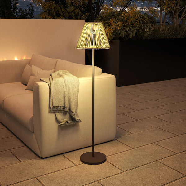 Solar Stehlampe LED mit Lichtsensor für Garten Rattan Boho