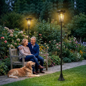 Solar Stehleuchte 2er Set höhenverstellbar mit Lichtsensor IP44