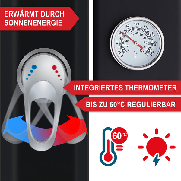Solardusche Anna 35L Gartendusche mit Thermometer Schwarz