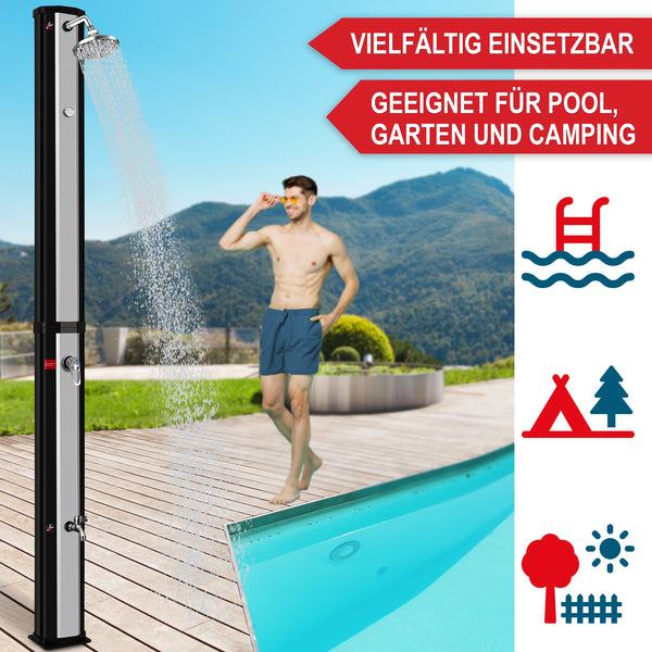 Solardusche Anna 35L Gartendusche mit Thermometer Silber-Schwarz
