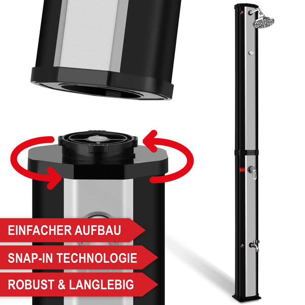 Solardusche Anna 35L Gartendusche mit Thermometer Silber-Schwarz