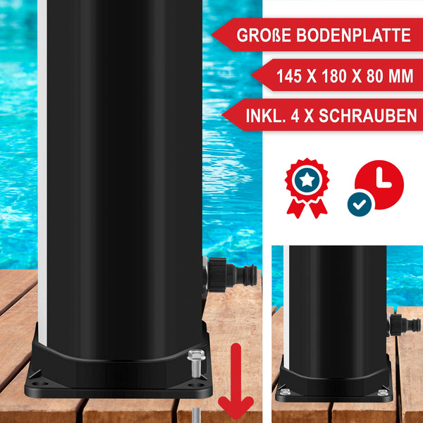 Solardusche Anna 35L Gartendusche mit Thermometer Silber-Schwarz