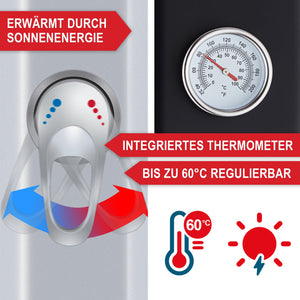 Solardusche Anna 35L Gartendusche mit Thermometer Silber-Schwarz