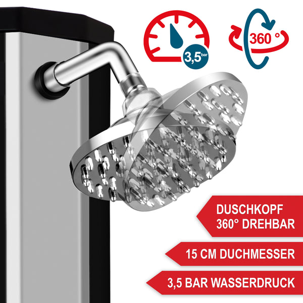 Solardusche Anna 35L Gartendusche mit Thermometer Silber-Schwarz