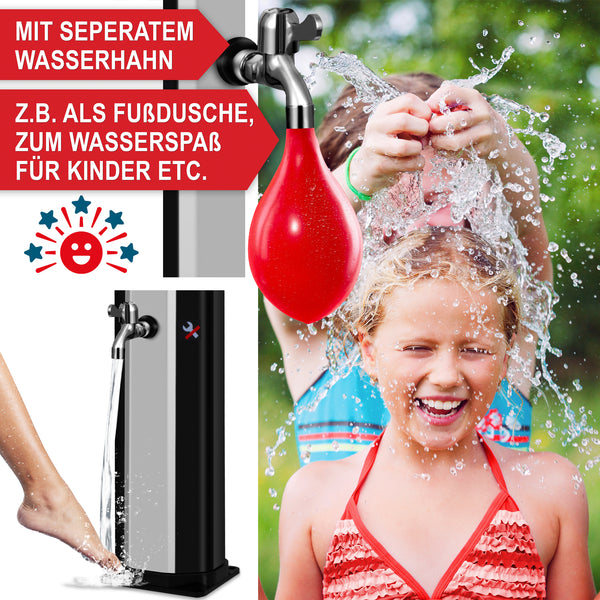 Solardusche Anna 35L Gartendusche mit Thermometer Silber-Schwarz