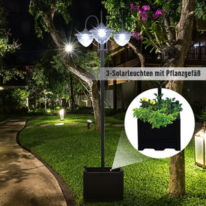Solarleuchte 3-köpfig mit Blumentopf Edelstahl 60x55x189cm