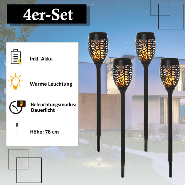 Solarleuchte 4er-Set Ø12x72cm Schwarz