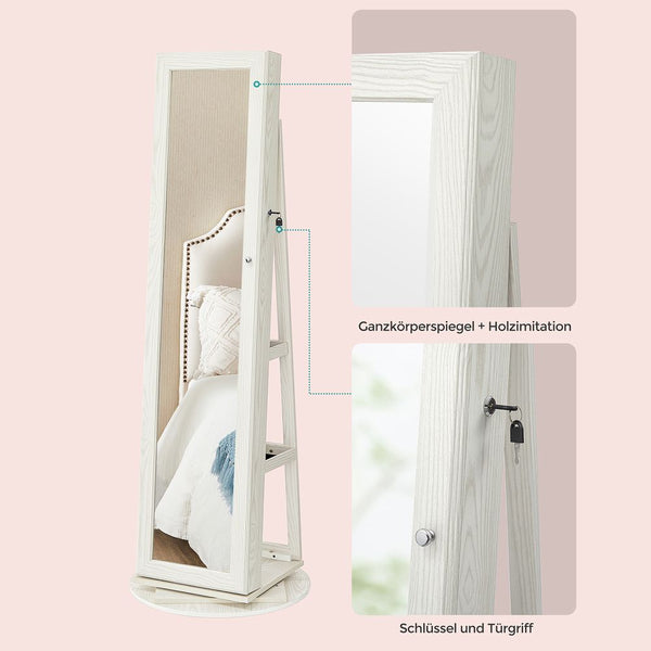 SONGMICS Drehbarer Schmuckschrank mit Spiegel