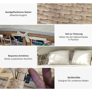 Sonneninsel mit Dach und Kissen für Garten Rattan beige