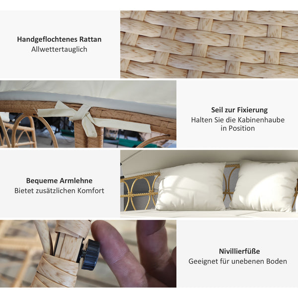 Sonneninsel mit Dach und Kissen für Garten Rattan beige