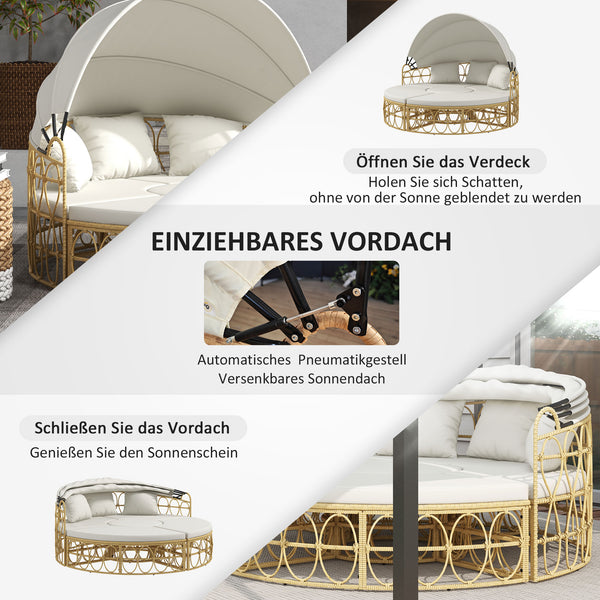 Sonneninsel mit Dach und Kissen für Garten Rattan beige