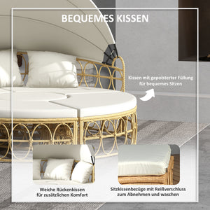 Sonneninsel mit Dach und Kissen für Garten Rattan beige