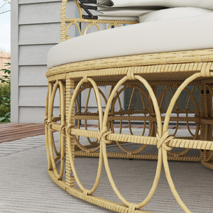 Sonneninsel mit Dach und Kissen für Garten Rattan beige