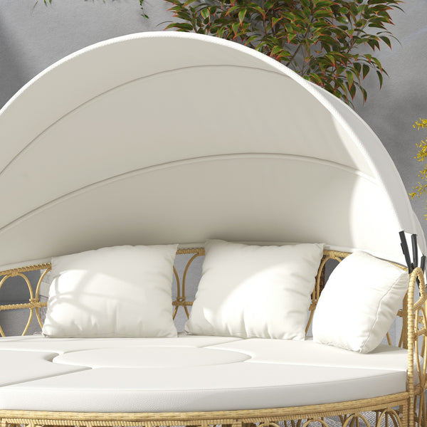 Sonneninsel mit Dach und Kissen für Garten Rattan beige