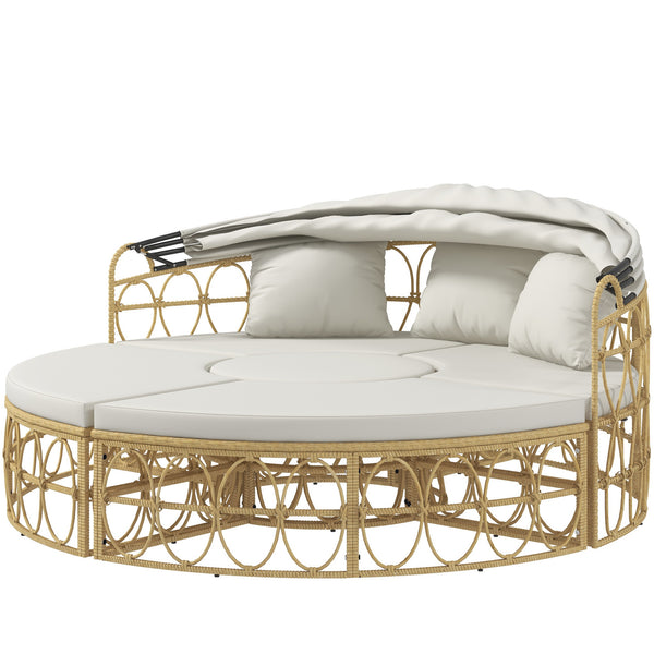 Sonneninsel mit Dach und Kissen für Garten Rattan beige