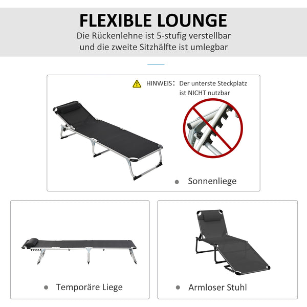 Sonnenliege 5-fach verstellbar ergonomisch Schwarz