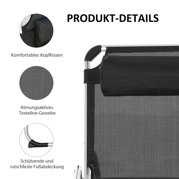 Sonnenliege 5-fach verstellbar ergonomisch Schwarz