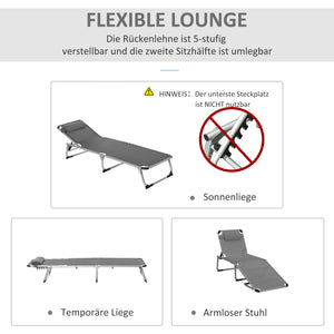 Sonnenliege Alu 5-fach verstellbar Relaxliege Grau