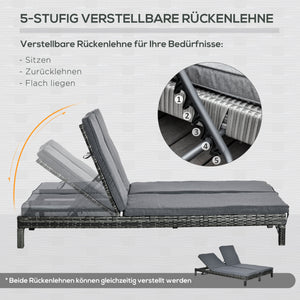 Sonnenliege Doppelliege für 2 Personen für Garten Polyrattan grau