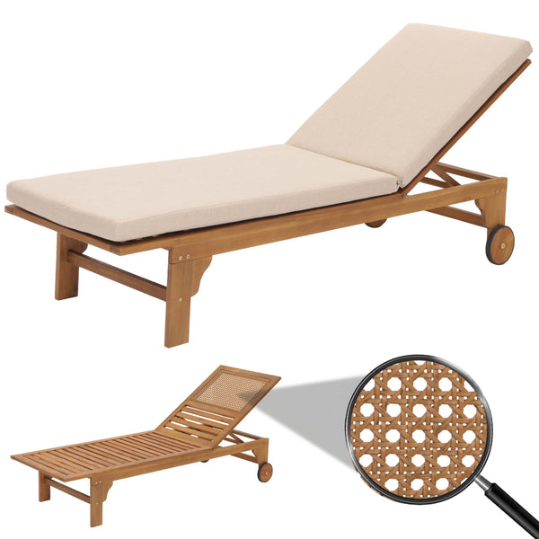 Sonnenliege Gartenliege Relaxliege Akazie Kissen creme-beige