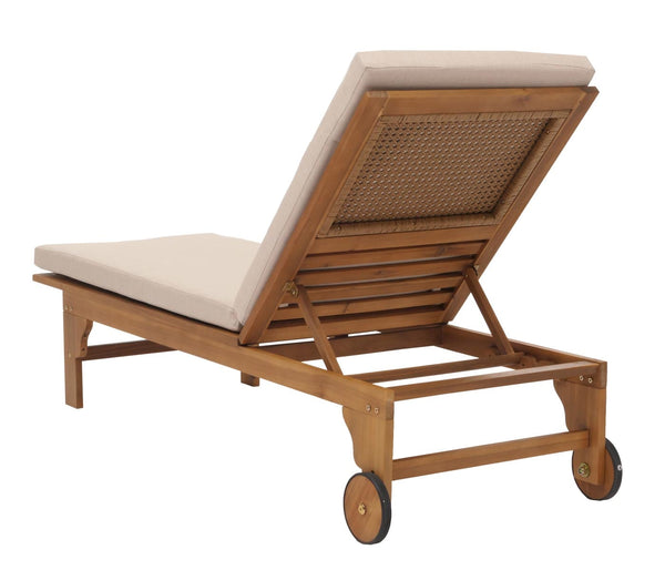 Sonnenliege Gartenliege Relaxliege Akazie Kissen creme-beige