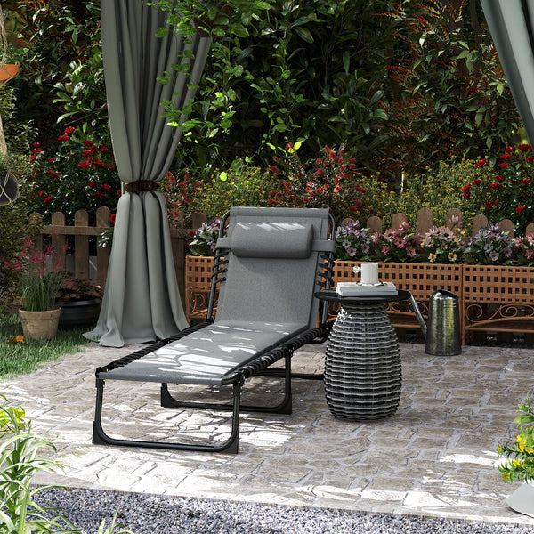 Sonnenliege mit Polsterung und Seitentasche für Garten grau