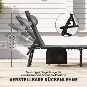 Sonnenliege mit Polsterung und Seitentasche für Garten grau