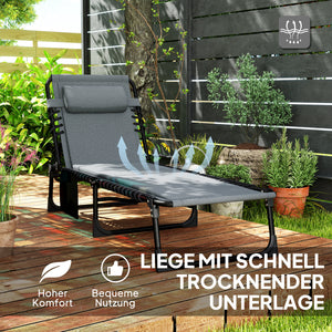 Sonnenliege mit Polsterung und Seitentasche für Garten grau
