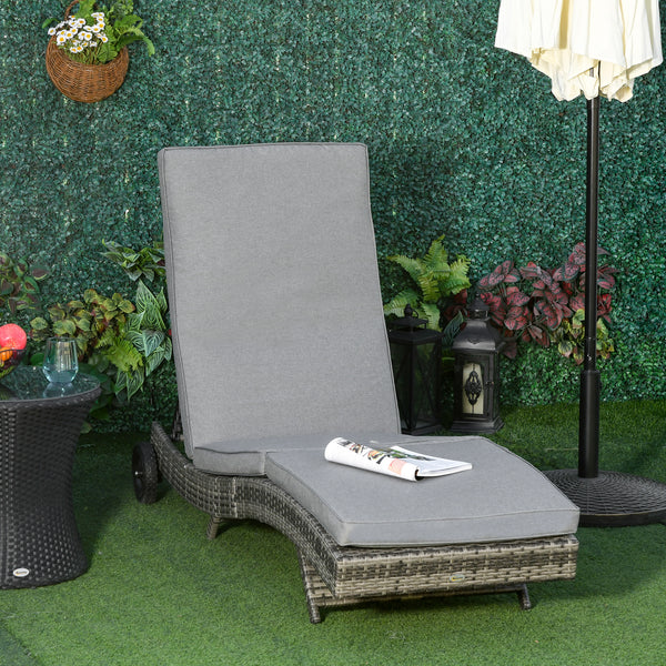 Sonnenliege verstellbar mit Kissen für Garten Polyrattan grau