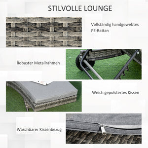 Sonnenliege verstellbar mit Kissen für Garten Polyrattan grau
