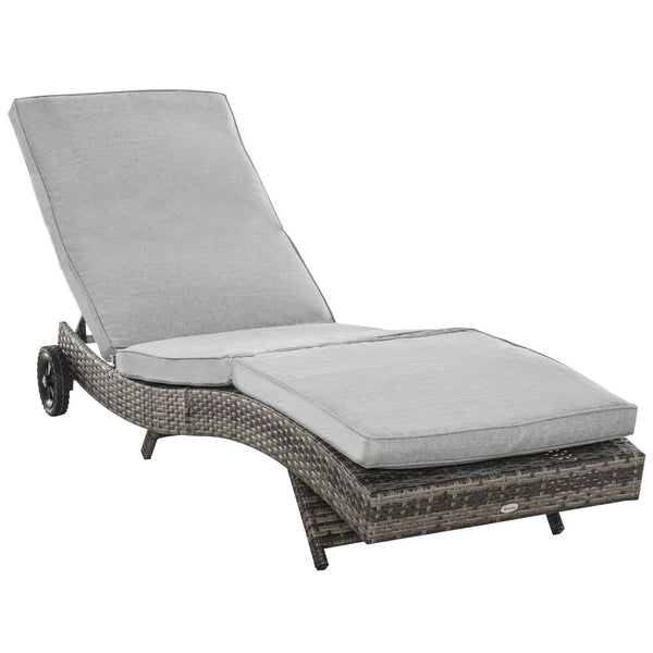 Sonnenliege verstellbar mit Kissen für Garten Polyrattan grau