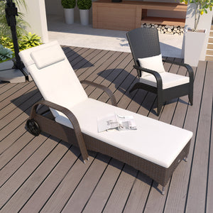 Sonnenliege verstellbar mit Rollen und Polster für Garten Polyrattan