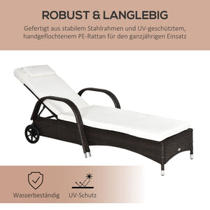 Sonnenliege verstellbar mit Rollen und Polster für Garten Polyrattan
