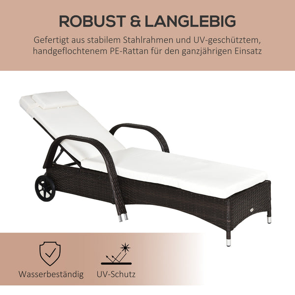 Sonnenliege verstellbar mit Rollen und Polster für Garten Polyrattan