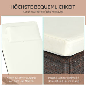 Sonnenliege verstellbar mit Rollen und Polster für Garten Polyrattan