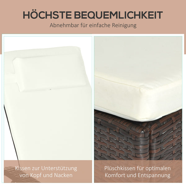 Sonnenliege verstellbar mit Rollen und Polster für Garten Polyrattan