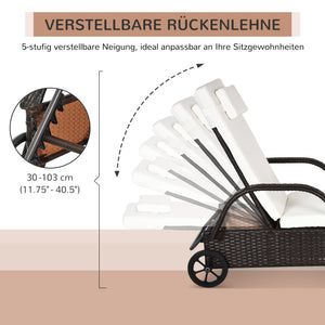 Sonnenliege verstellbar mit Rollen und Polster für Garten Polyrattan